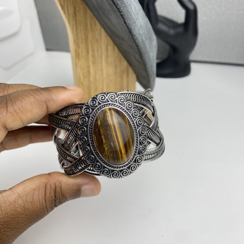 Eye of tiger silver cuff bracelet